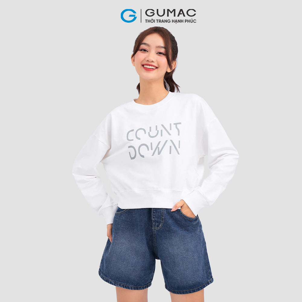 Áo Sweater GUMAC AC12040 tay dài in chữ năng động