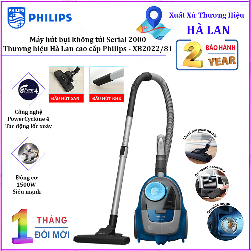 Máy hút bụi không túi Serial 2000, thương hiệu Hà Lan cao cấp Philips - XB2022/81. Công suất 1500W - HÀNG CHÍNH HÃNG