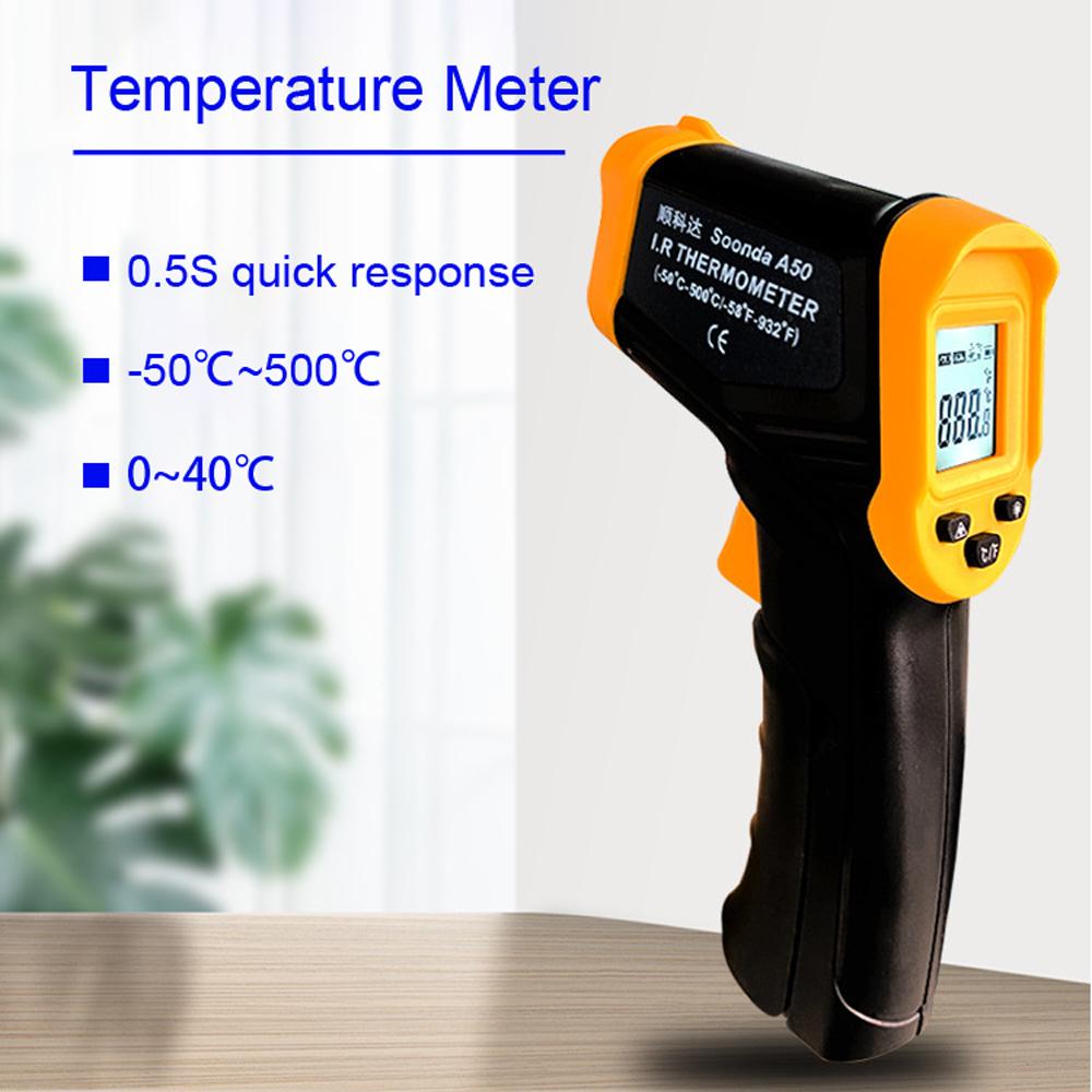 "-50℃~500℃ Handheld Infrared Temperature Meter LCD Display with Backlight Non-contact Temperature Meter ℃/℉ Units Switching Home Household Cooking Oven Temperature Meter