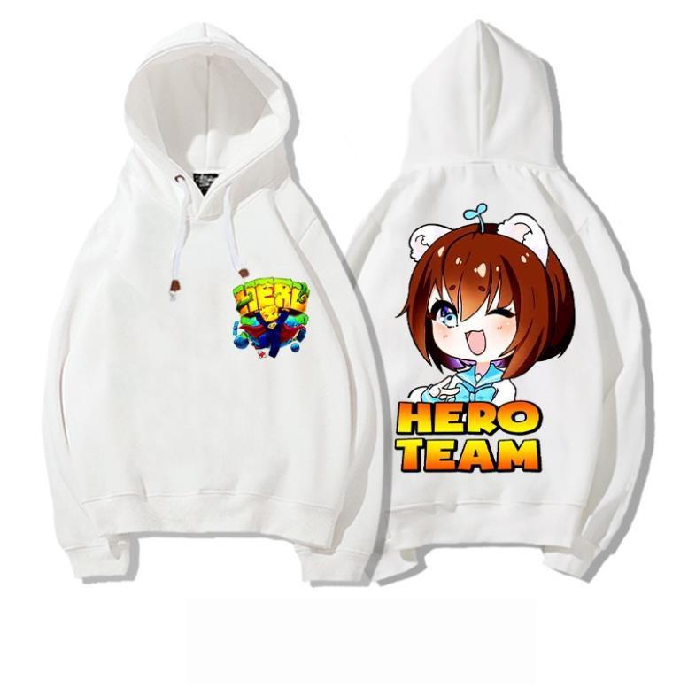 BST Áo hoodie in hình hero team màu trắng cực chất bé trai bé gái đều mê