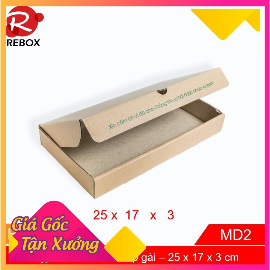 Hộp Carton 25x17x3 - 100 hộp gói hàng quần áo nắp cài dẹt - hộp trơn