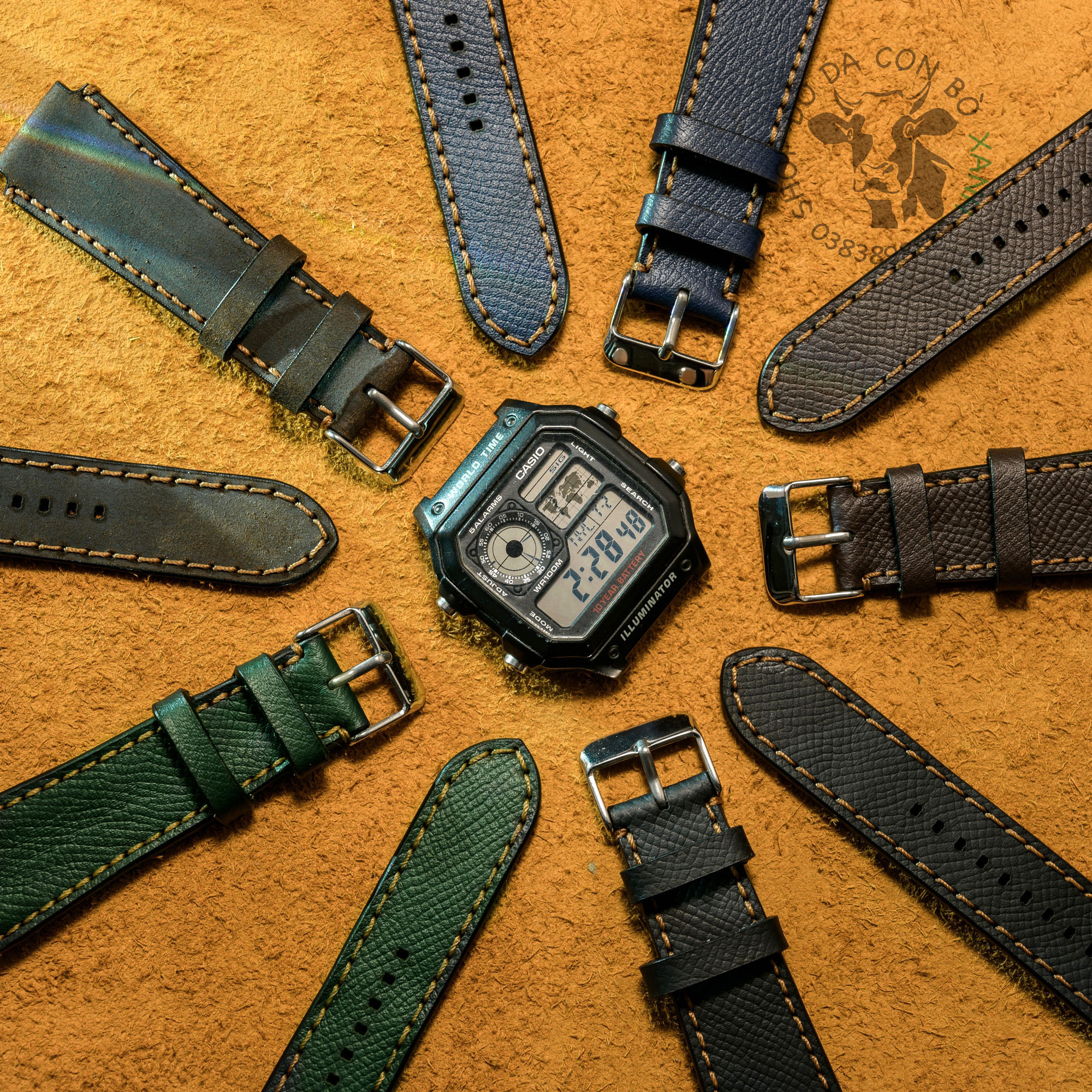 Dây da đồng hồ dành cho Casio Ae1200 - seiko size 18mm Handmade