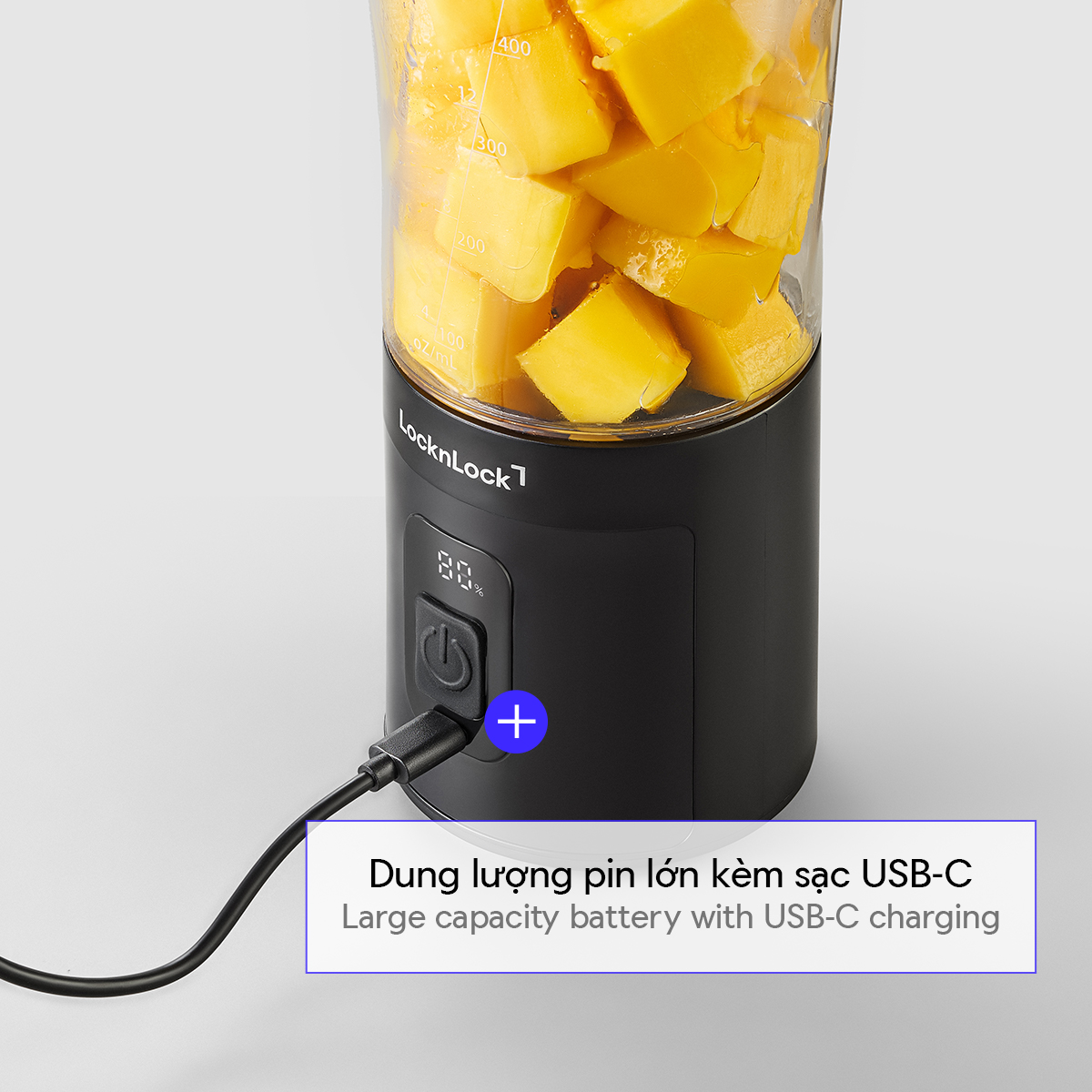 Máy Xay Sinh Tố Cầm Tay LocknLock Powerful Portable Blender EJJ356BLK 600ml, Hàng Chính Hãng, Thiết Kế Nắp Kèm Miệng Uống – JoyMall