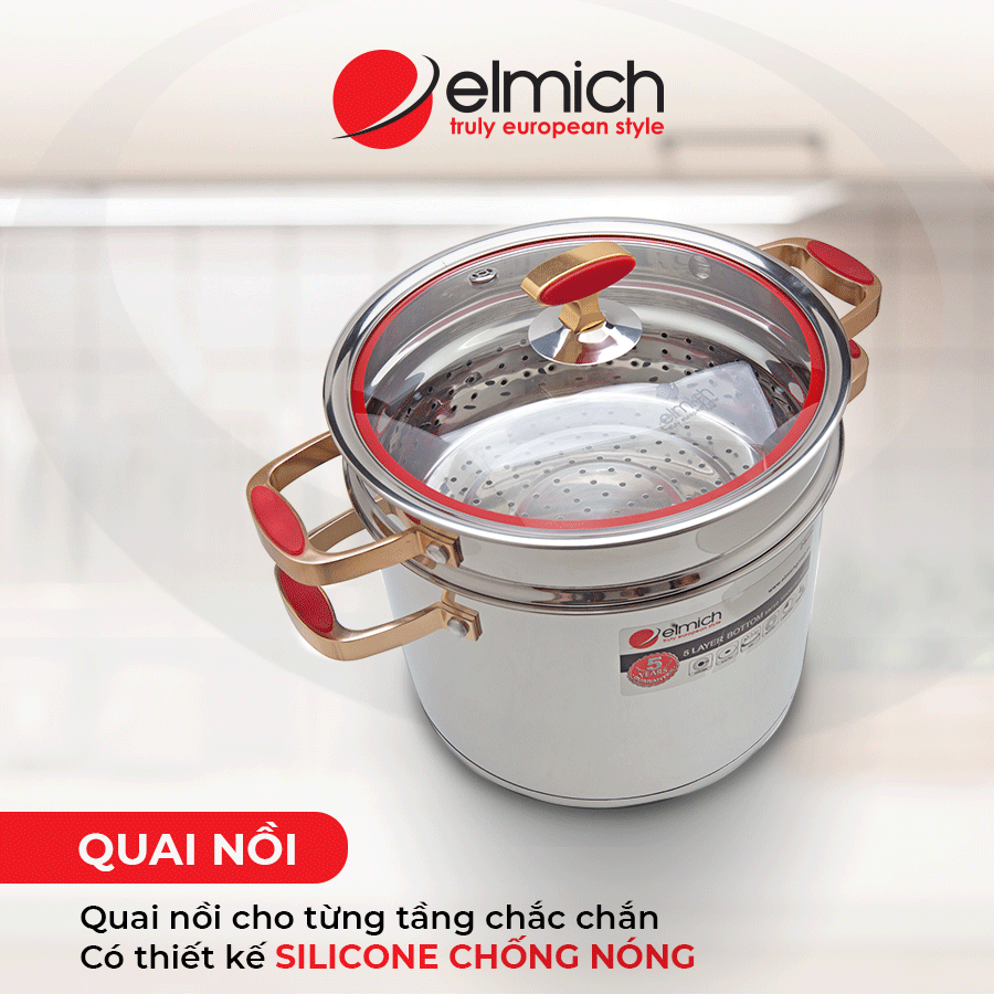 Nồi Hấp Elmich Inox 304 Red Velvet EL0979 (28 cm)