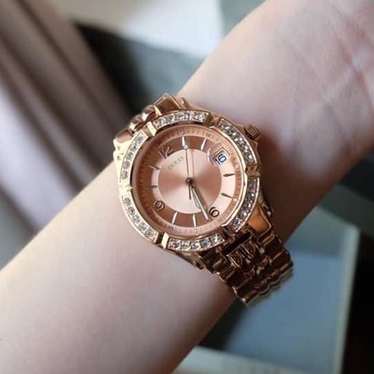 Đồng Hồ Nữ Guess U11069L1 Vàng Hồng Viền Đính Đá (Size 36mm)