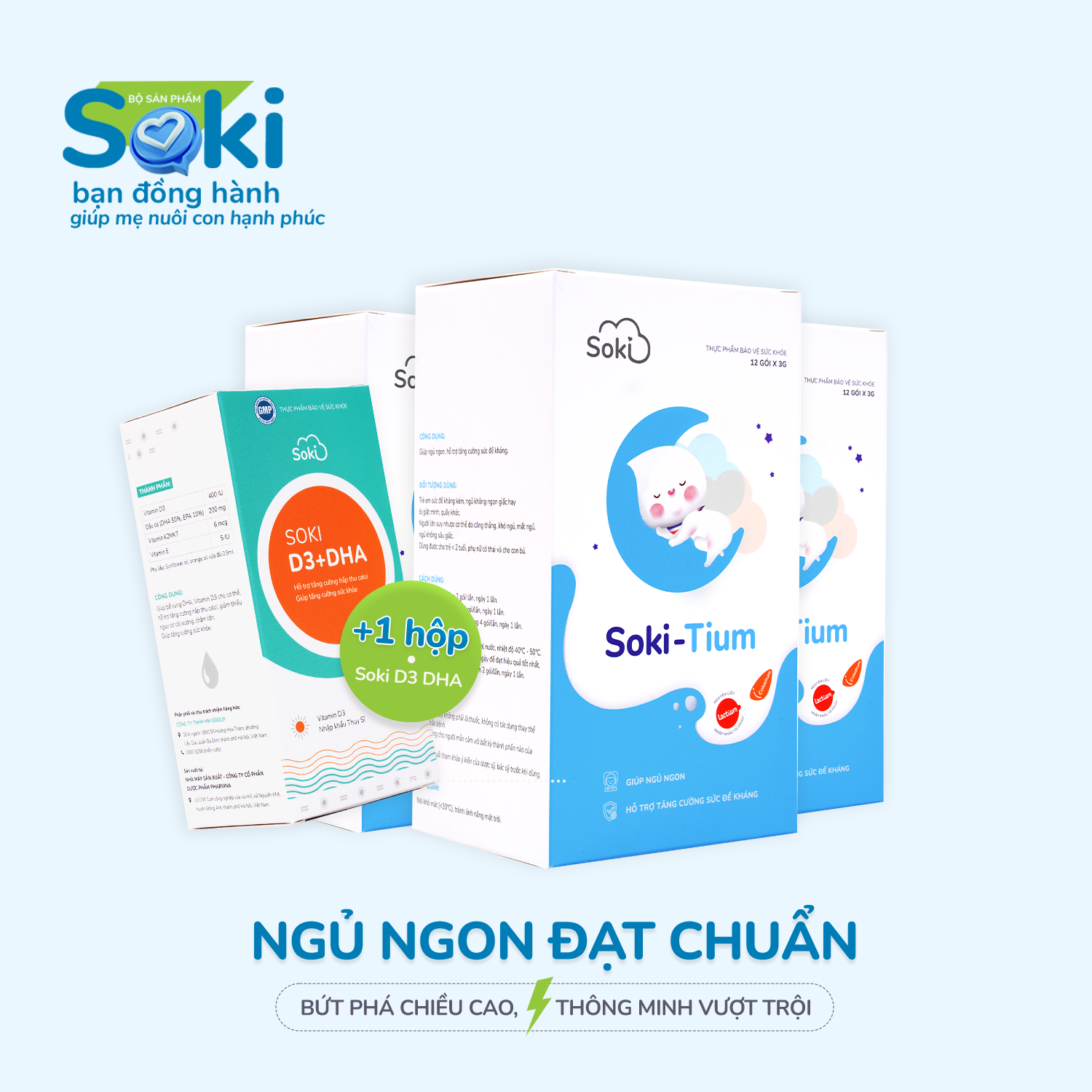 Bộ đôi ngủ ngon và bổ sung vitamin D3, DHA cho bé Soki Tium + Soki D3 DHA