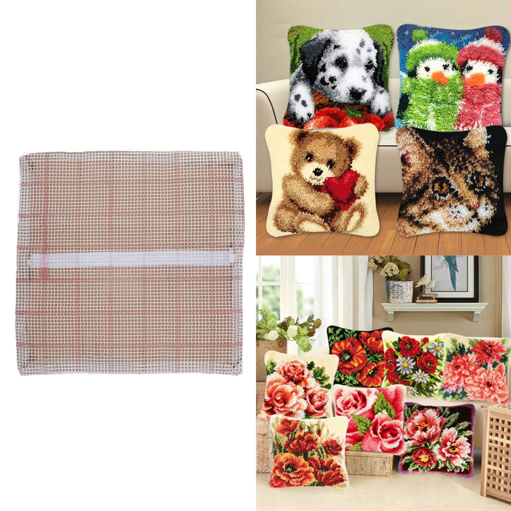 DIY Blank Cushion Carpet Mat Latch Hook Rug Hooking Mesh Canvas Kits Cover Hand Craft Embroidery Pillowcase Crocheting Handmade for Kids Adults