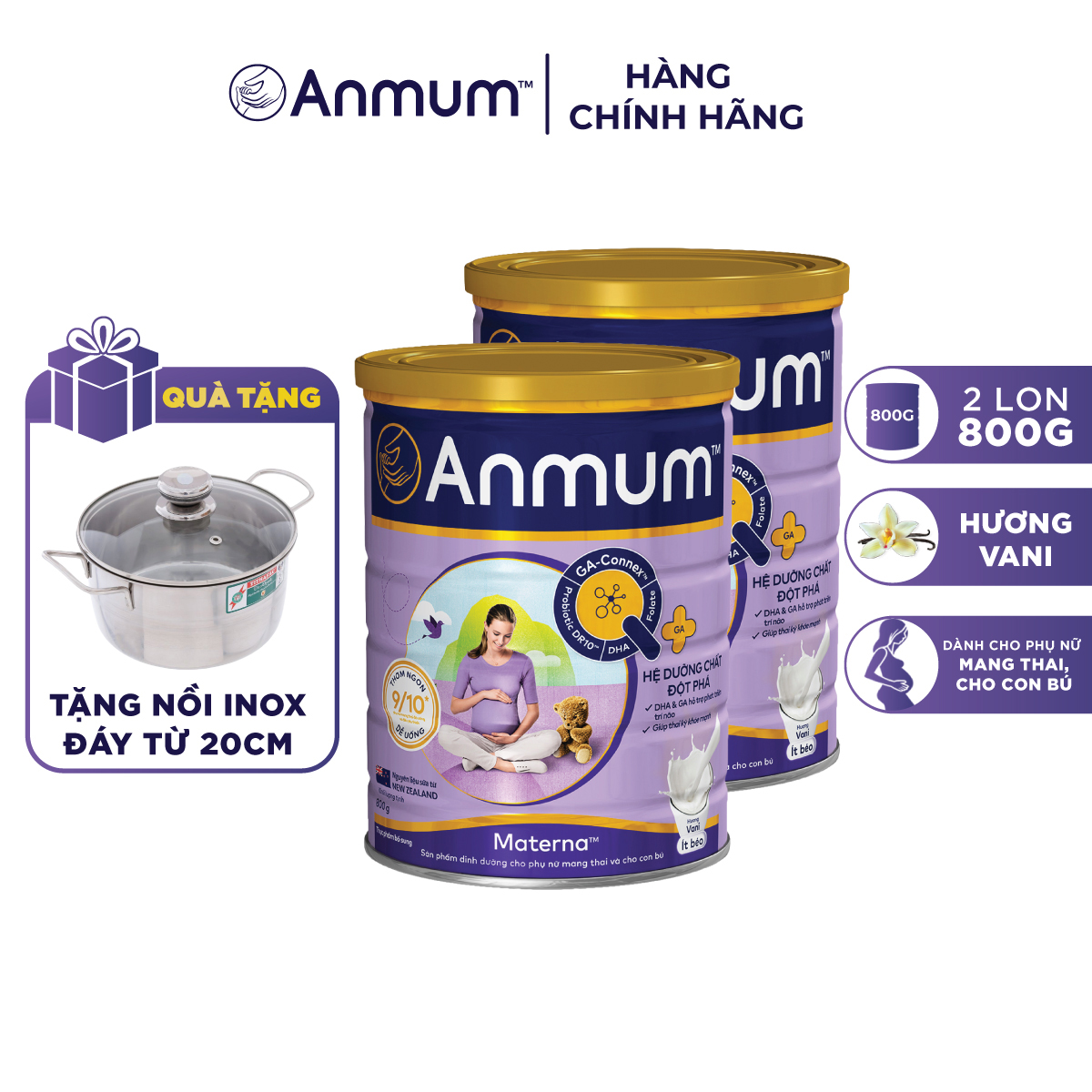 Combo 2 Sữa Bột Dành Cho Mẹ Bầu Anmum Materna Hương Vani 800g - Tặng ấm trà (mẫu ngẫu nhiên)