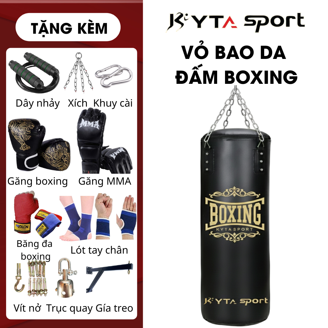 Vỏ bao cát đấm bốc boxing da Kamat KYTA SPORT 100cm 120cm treo tường tặng 14 quà