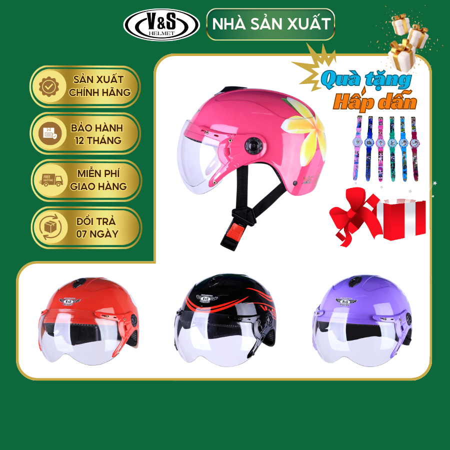 Mũ Bảo Hiểm 1/2 Đầu V&amp;S VS02K - Hàng Chính Hãng Bảo Hành 12 Tháng - Sản Phẩm Thời Trang Và Cao Cấp