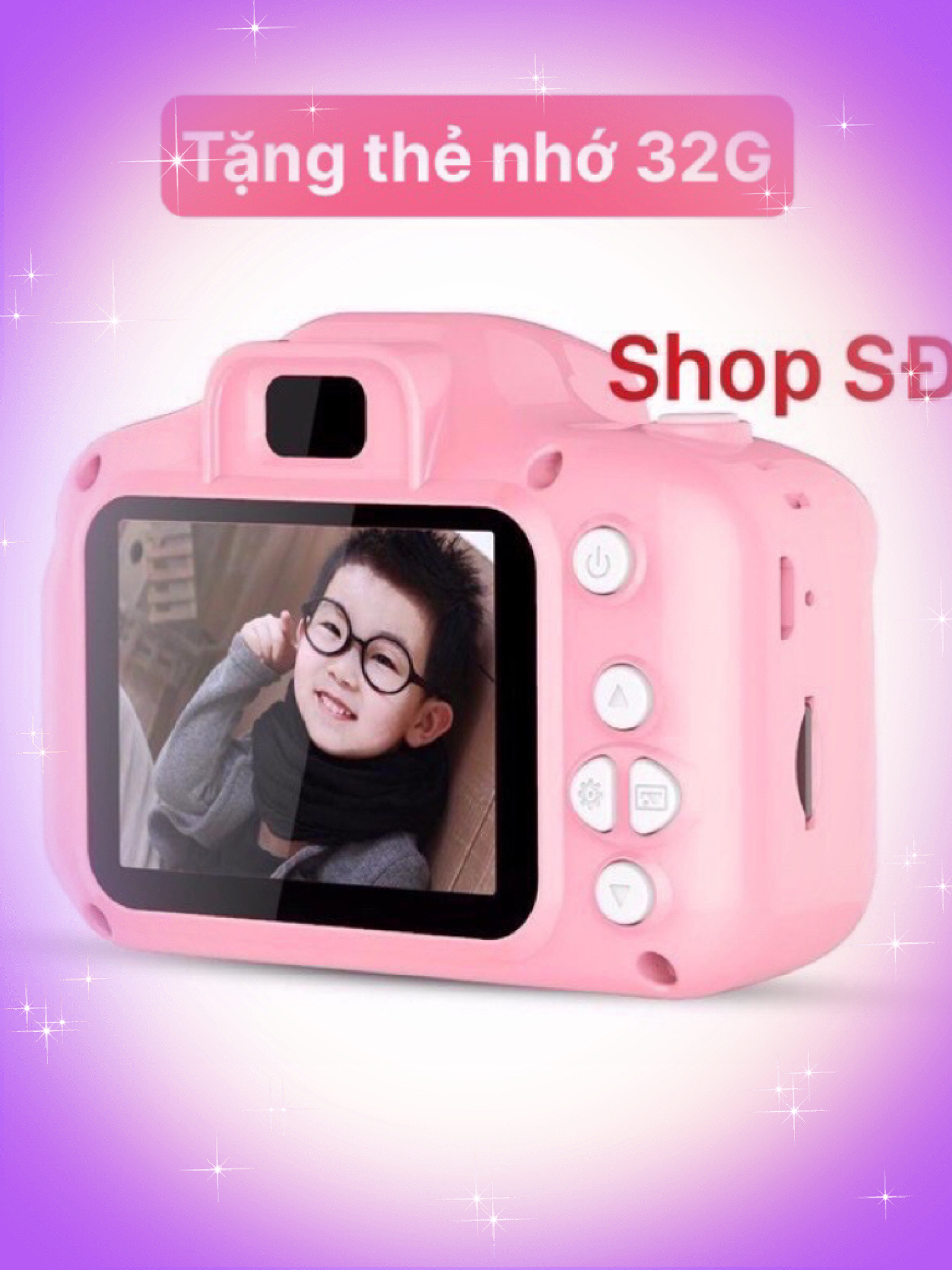 Máy chụp hình màu hồng dành cho bé gái - tặng thẻ nhớ 32G