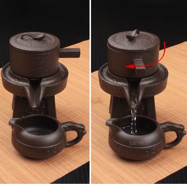 Bộ ấm chén pha trà đẹp cối xay gió gốm sứ tử sa cao cấp, 19 chi tiết màu nâu đen
