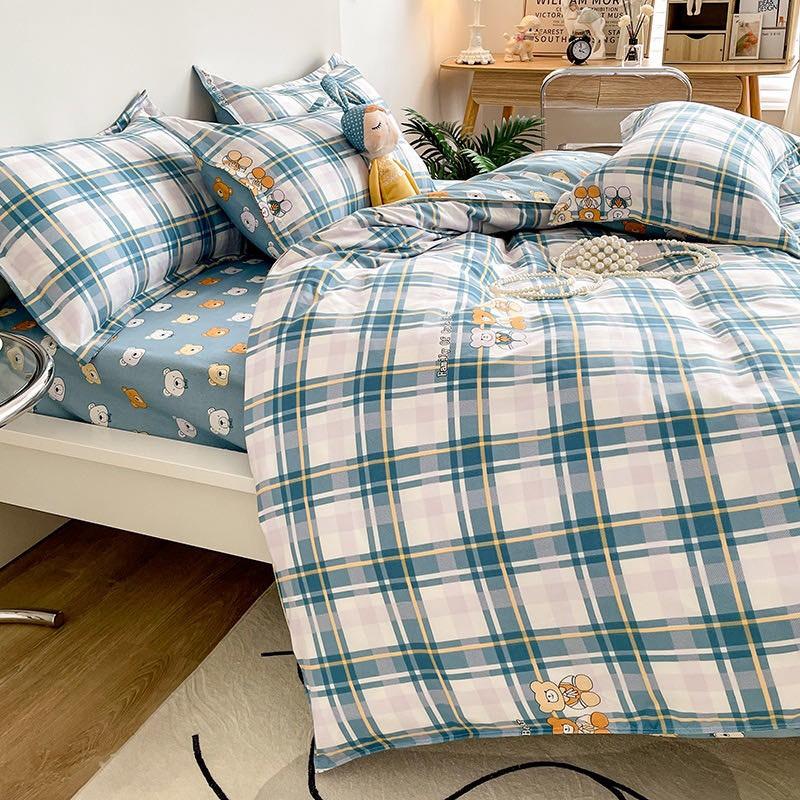 Bộ chăn ga gối Cotton Poly M2T bedding Family gấu, vỏ chăn mền, drap giường và 2 vỏ gối