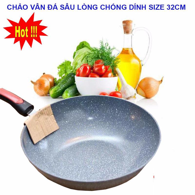 Chảo Vân Đá  32cm Sâu Lòng Dùng Được Cho Mọi Loại Bếp- Chiên Xào Nấu Đều Được- Phù Hợp Cho Mọi Nhà- Chính Hãng MINIIN