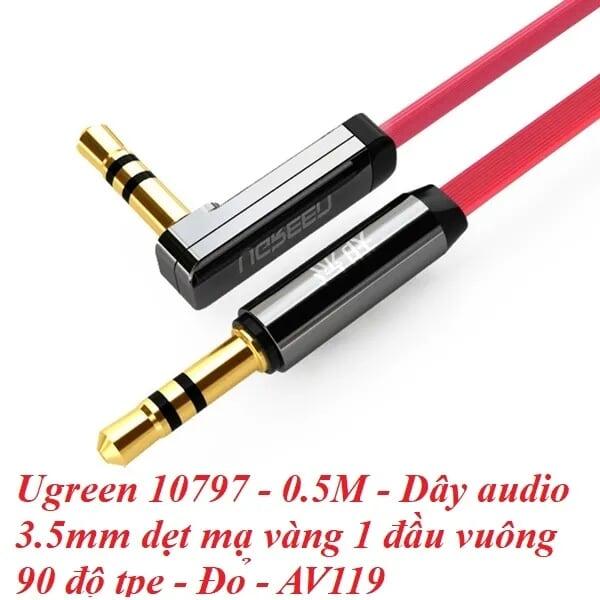 Ugreen UG10797AV119TK 0.5M Đỏ Cáp âm thanh 2 đầu 3.5mm dương chữ L dây dẹt - HÀNG CHÍNH HÃNG