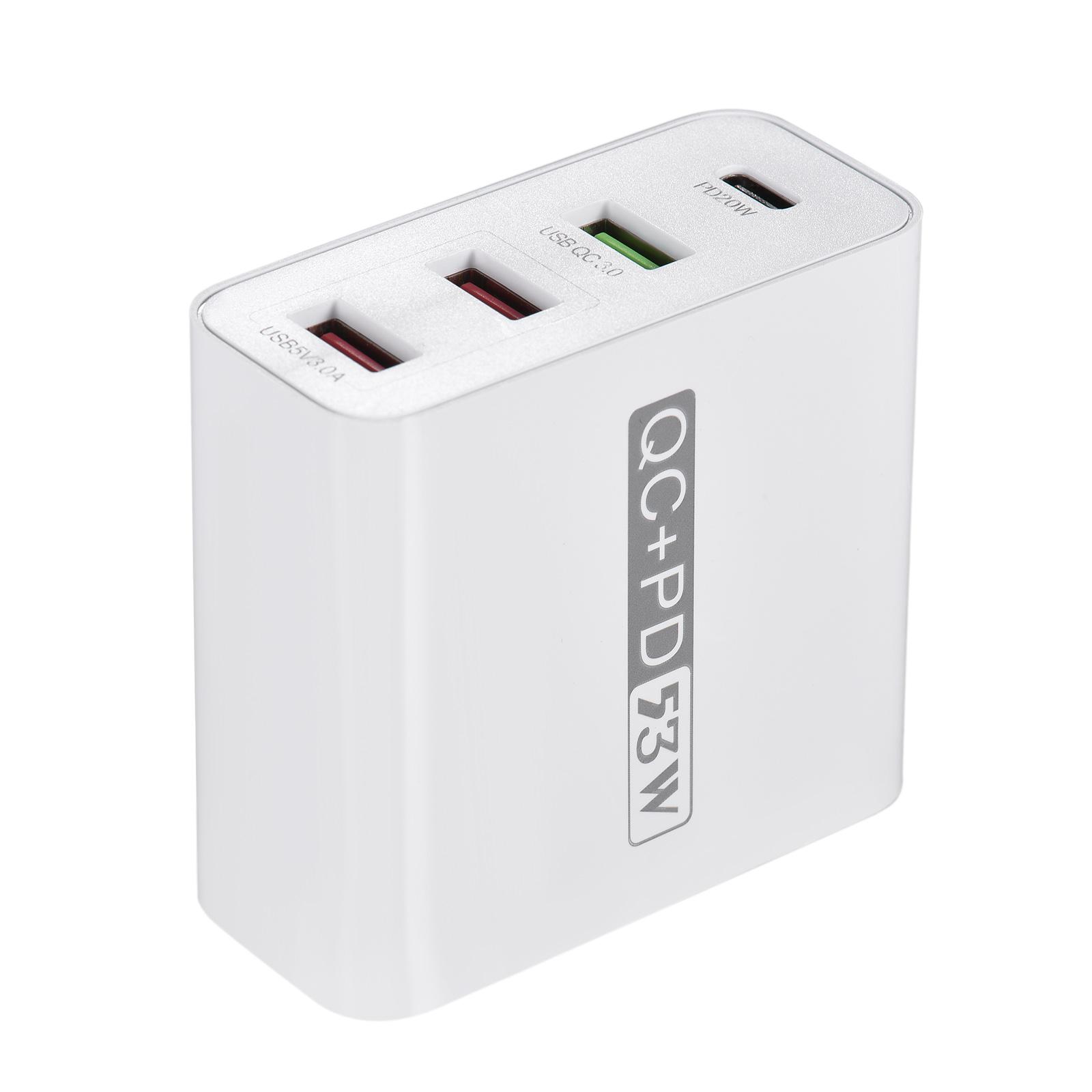 Bộ sạc tường USB 53W Khối sạc nhanh đa cổng với đầu cắm có thể gập lại Bộ điều hợp sạc nhanh 3.0 Bộ sạc PD USB - Trắng - Đầu cắm của Hoa Kỳ