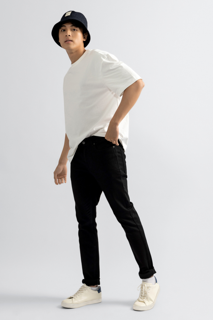 Quần Jean nam ROUTINE màu đen form skinny có độ co giãn 10F20DPA100CR1