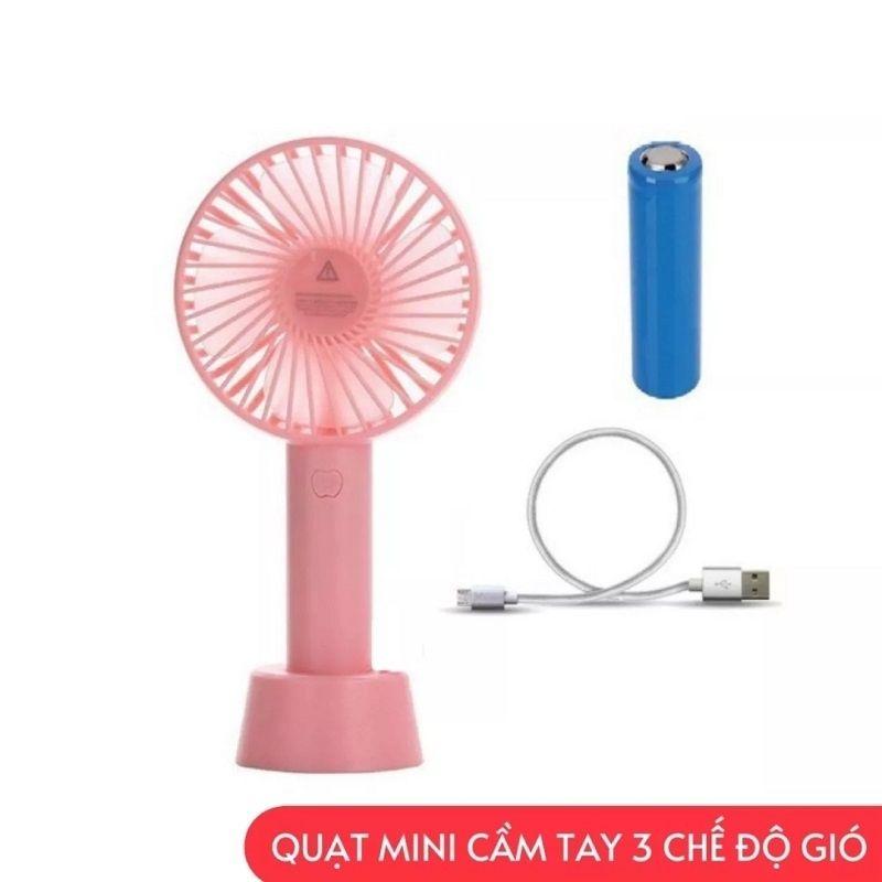 Quạt Mini Cầm Tay Tích Điện 3 Chế Độ Gió Có Chân Đế Quạt Sạc Tích Điện USB Mini -Kèm Dây Sạc, Pin, Đế