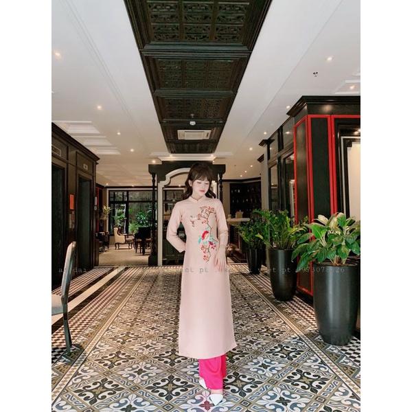 Áo dài taptta cao cấp đẹp họa tiết hoa thêu chuẩn xin. hàng thiết kế