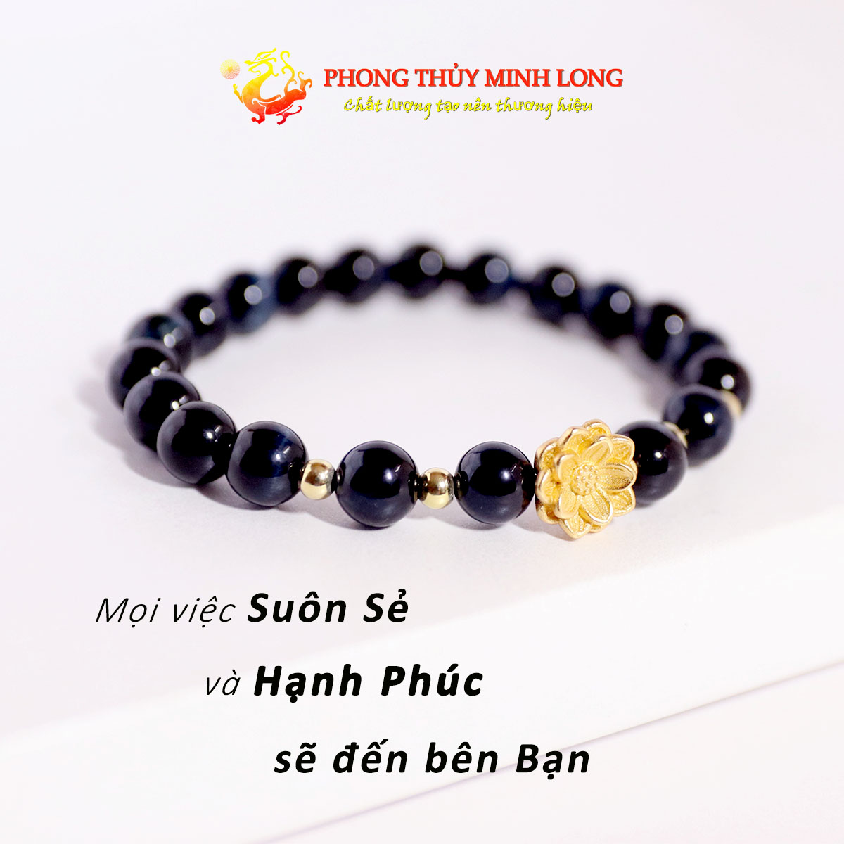Vòng tay đá mắt hổ chim ưng xanh xám mix bông sen vàng