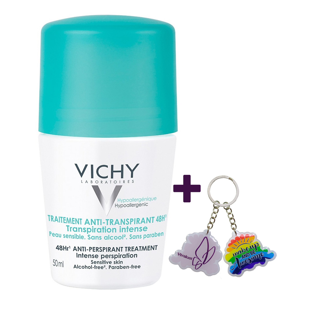 Lăn Khử Mùi Giúp Khô Thoáng Vùng Da Dưới Cánh Tay VICHY Traitement Anti- Transpirant 48h (50ml) - TẶNG MÓC KHÓA