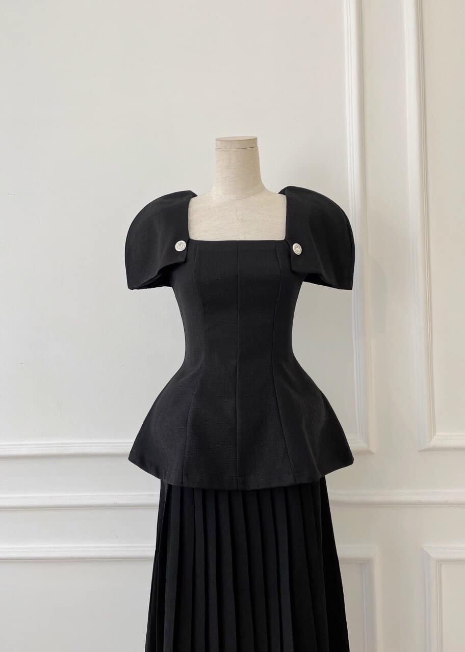 Áo peplum tay úp đính nút cao cấp đơn giản mà sang