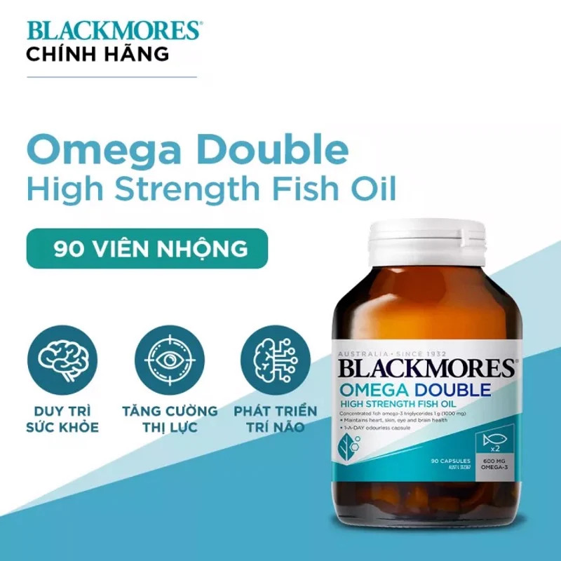 Viên Uống Dầu Cá Omega 3 Bổ Não, Bổ Mắt Blackmores Omega Double High Strength Fish Oil Hộp 90 viên