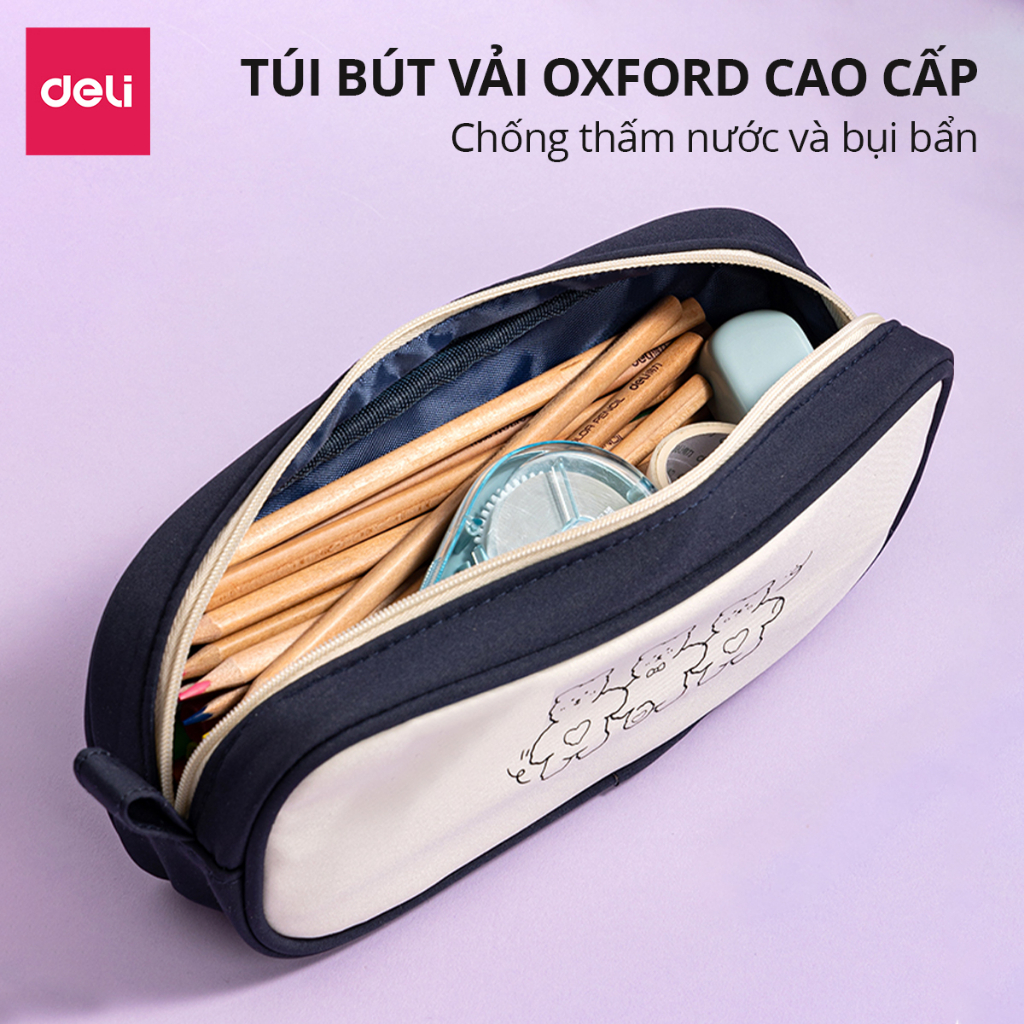 Hộp Bút Bút Túi Đựng Bút Vải Oxford Chống Nước Chống Bụi Dễ Thương Deli - Sức Chứa Lớn- Học Sinh Sinh Viên Đa Năng