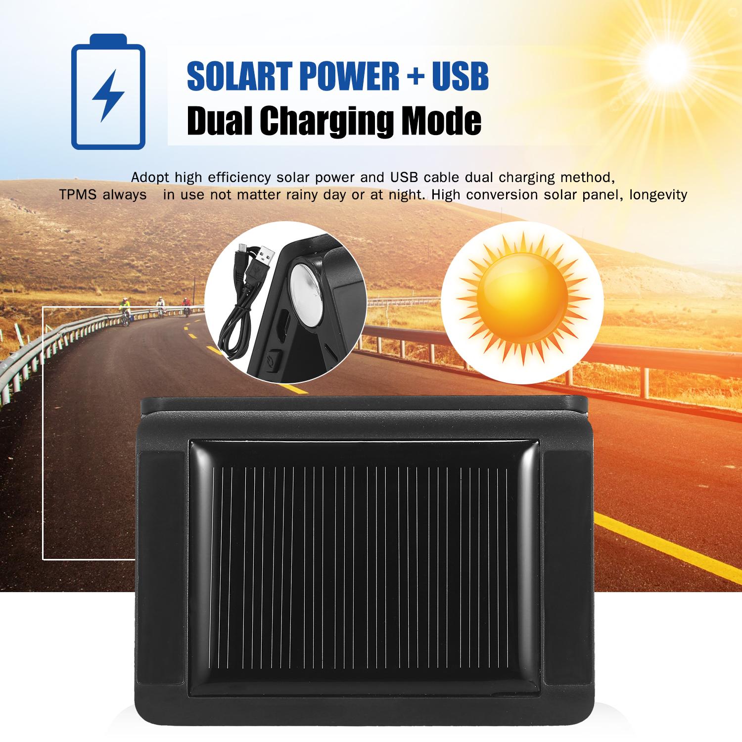 Tire Pressure Monitoring System Solar Charge 7 Alarm Modes Full-Color Screen Foldable Design with 4 External Tmps Sensor