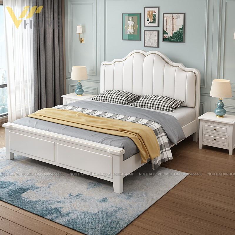 Giường ngủ bọc da nhập khẩu phong cách tân cổ điển đẹp GBD-00138