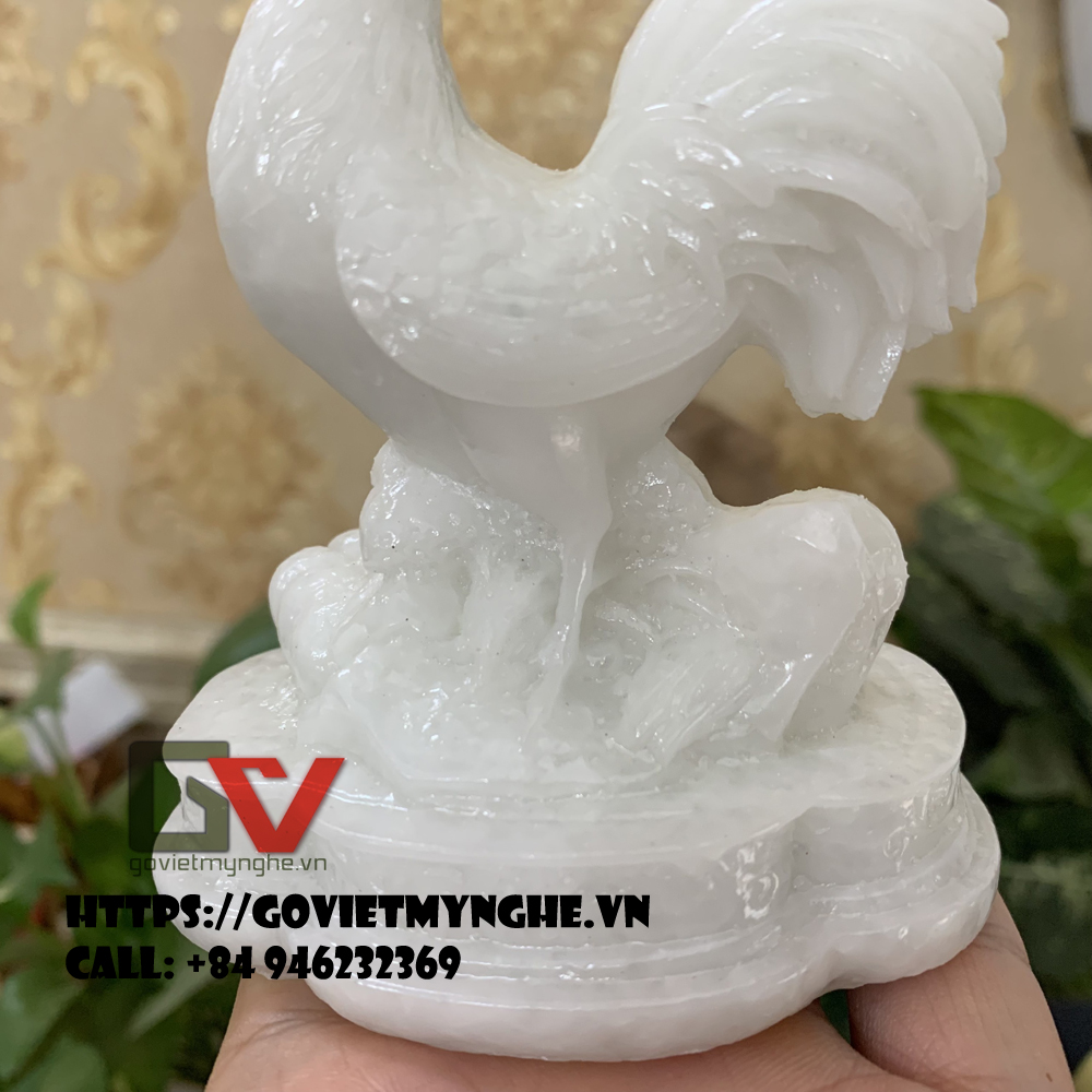 [Gà phong thủy] Tượng đá con gà trống phong thủy mang may mắn cho gia chủ - Cao 12cm - Màu đá trắng