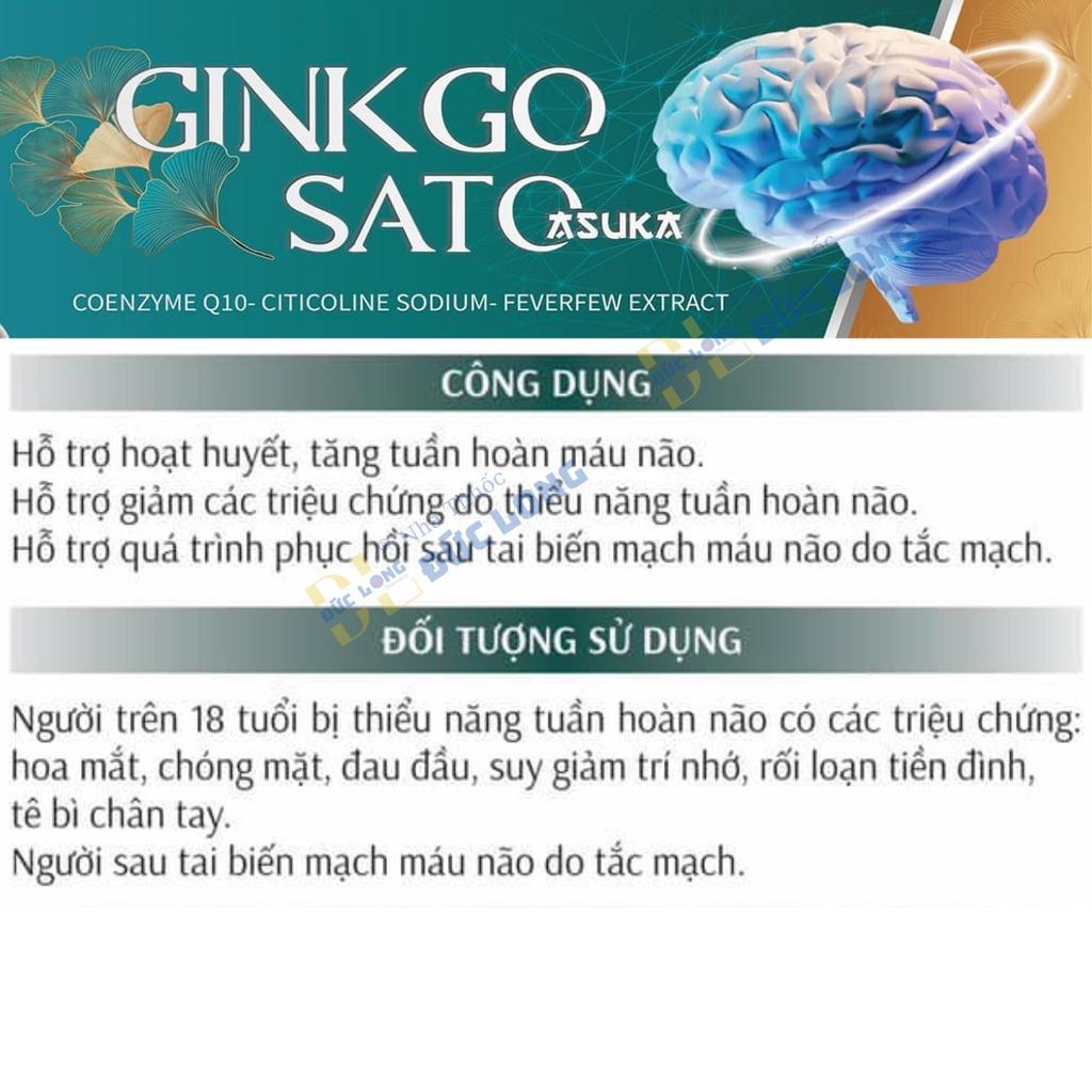 Bổ não Ginkgosato sasuka pharma, viên uống bổ não, tuần hoàn máu não, Hộp 2 lọ x 30 viên – Đức Long