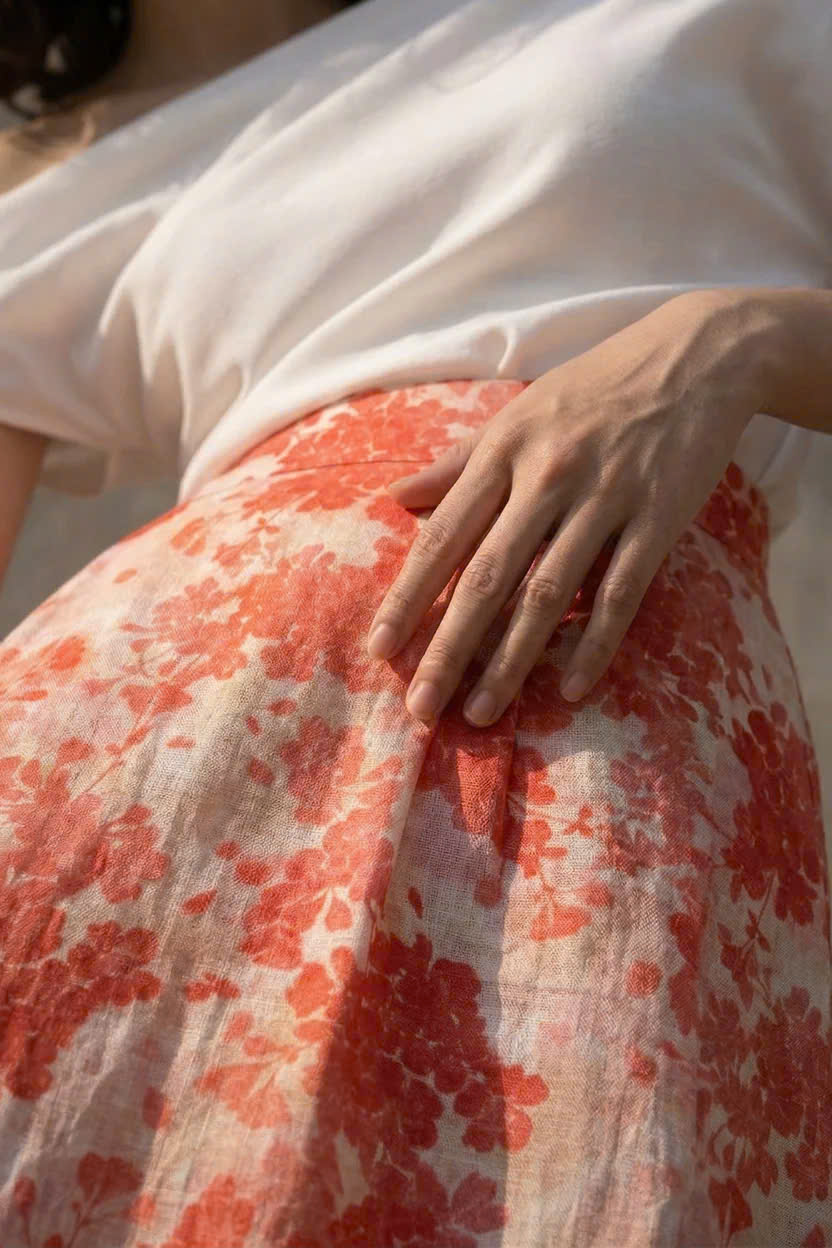 Váy Midi Ramie In Hoa Thanh Minh Ski055 Thời trang Hity