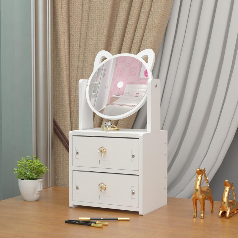 Kệ gỗ 2 tầng để bàn kèm gương tai mèo