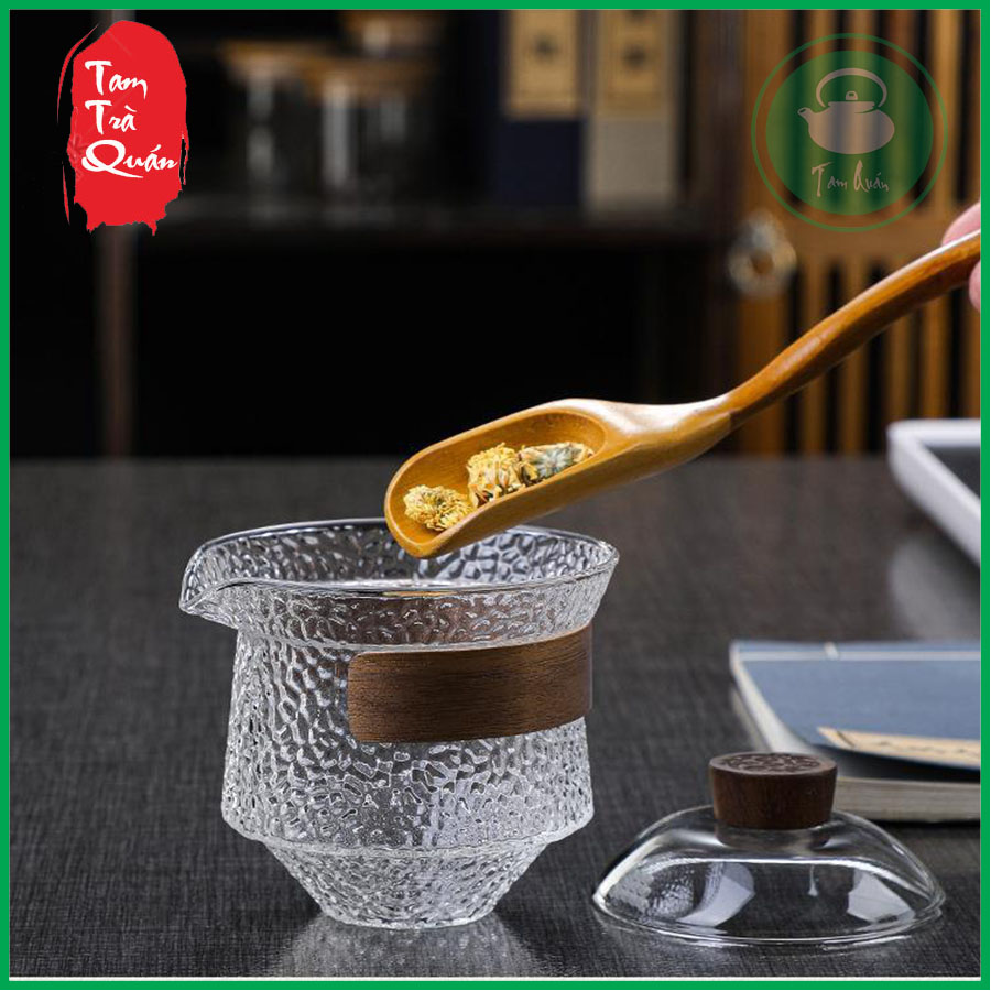 Khải thủy tinh sần núm gỗ 230ml - Dụng cụ thưởng trà