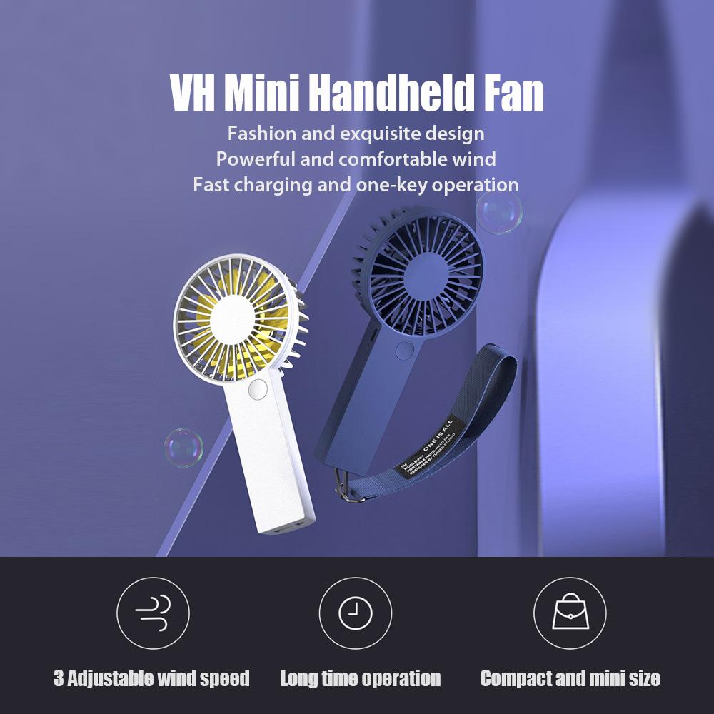VH Mini Handheld Fan Portable Fan w/3 Speed Adjustable/USB Rechargeable Battery/Fashion Lanyard Cooling Face Fan Small