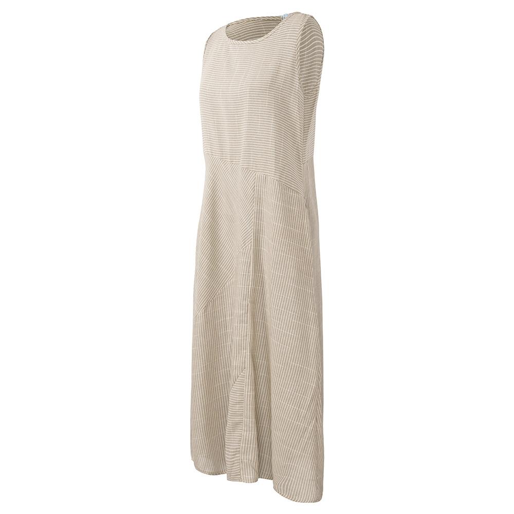 Women Plus Size Dress Linen Retro Print O Neck Sleeveless Side Pockets Summer Casual Maxi Party Beach Dress