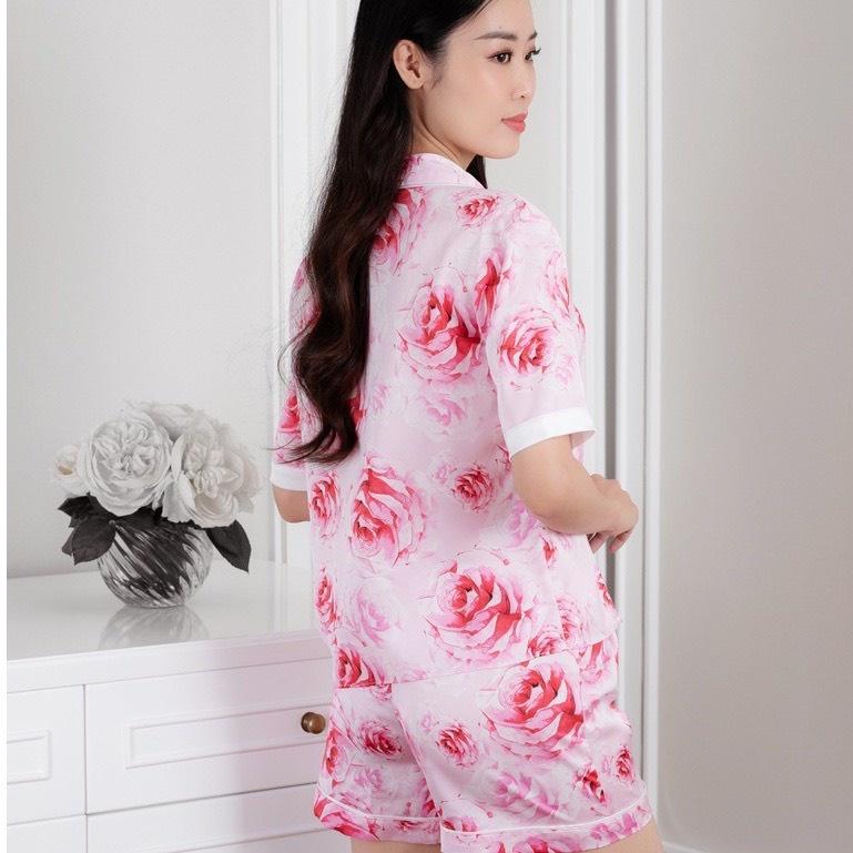Bộ Ngủ Nữ Pijama Ngắn Tay Họa Tiết Hoa Hồng thương hiệu Venus Secret