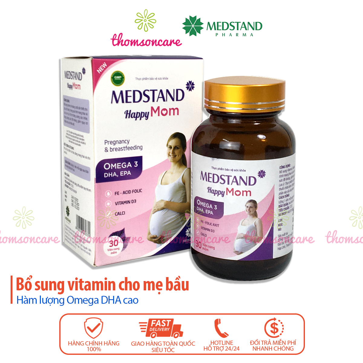 Vitamin bầu Medstand Happy mom - Chứa Omega DHA, sắt, canxi - Bổ sung khoáng chất cho mẹ mang thai và sau sinh, cho con bú