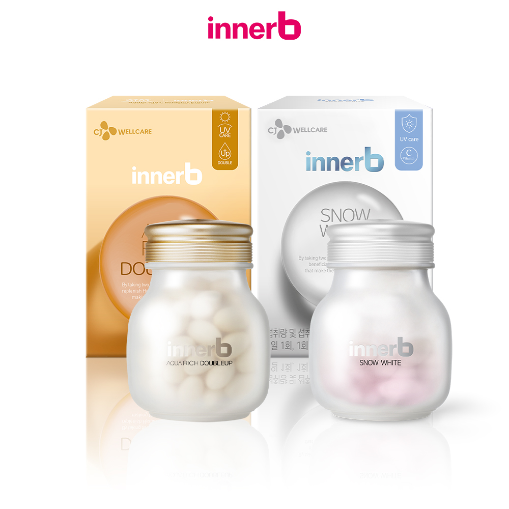 Bộ đôi thực phẩm bảo vệ sức khỏe InnerB Aqua Rich Doubleup (56 viên) & InnerB Snow White (28 G*20EA/CT)