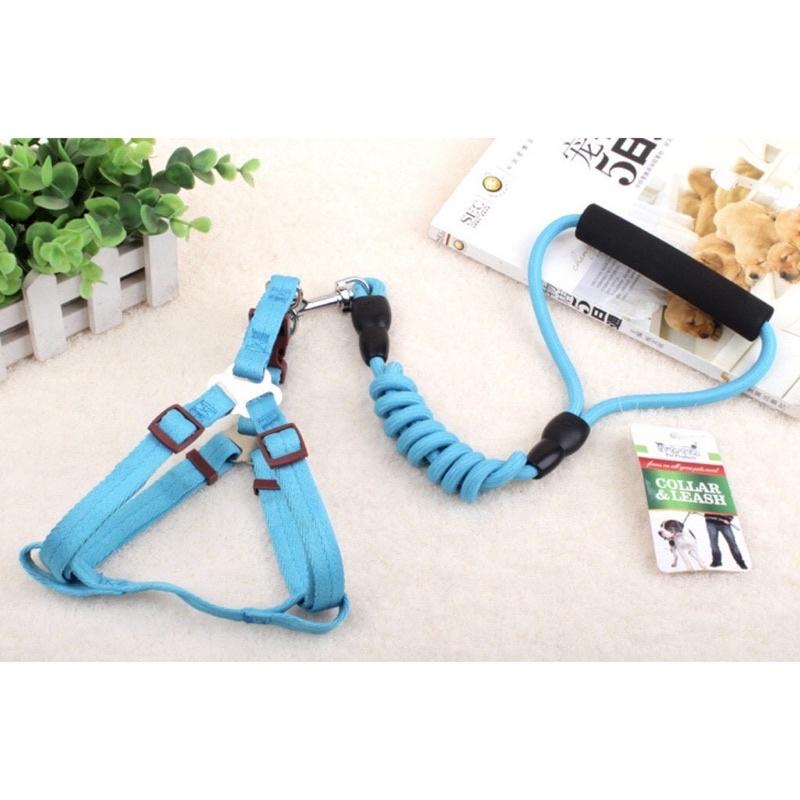 Bộ dây dắt vòng cổ và yếm dù xoắn cho chó mèo