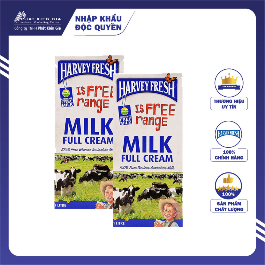 COMBO 2 Hộp Sữa Tươi Tiệt Trùng Nguyên Kem Harvey Fresh 1L