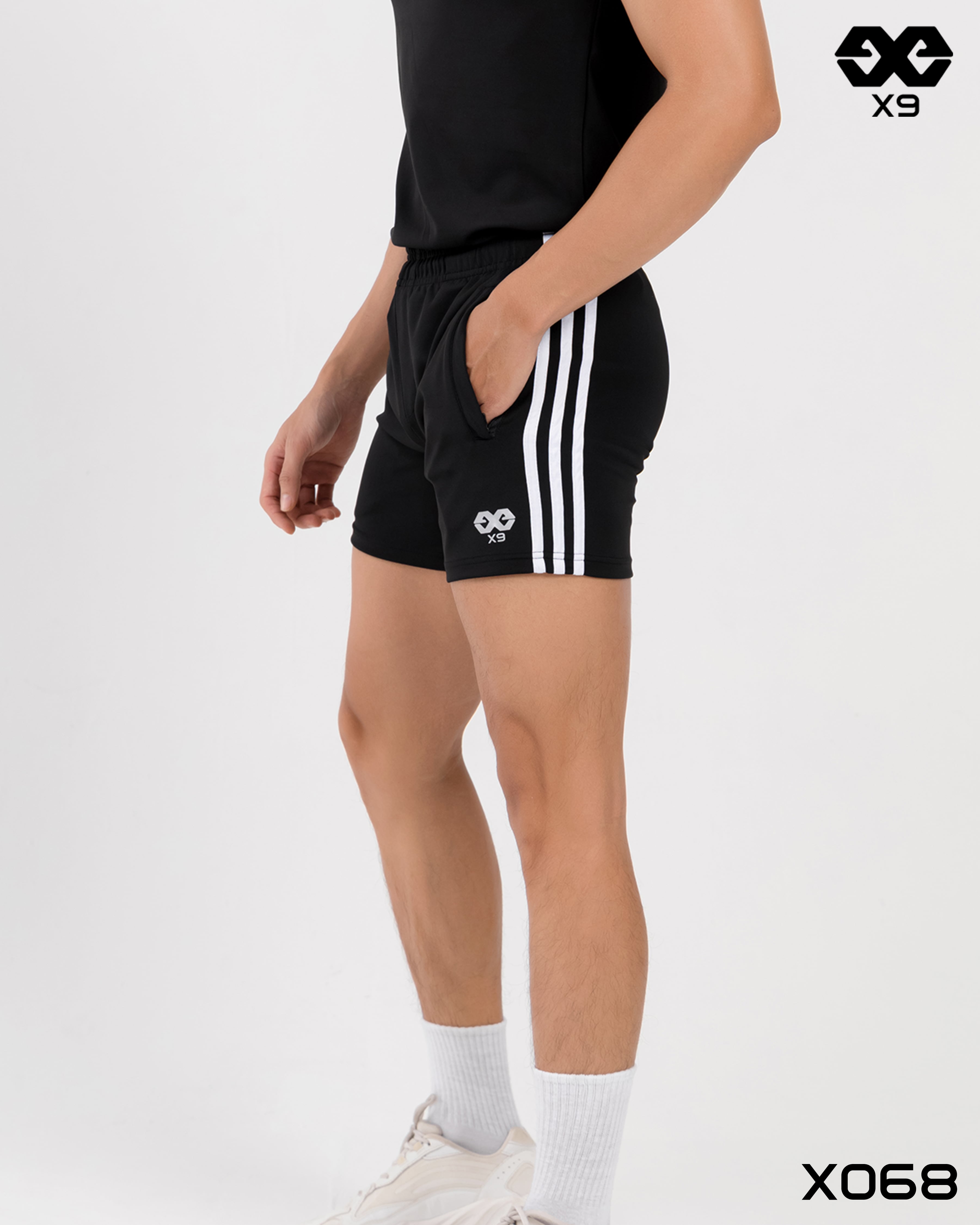 Quần Short Thun Nam Thể Thao 3 Sọc Tập Gym Chạy Bộ Ngắn Ngang Đùi Ôm Bó Sát - X068 - X9 Sportswear