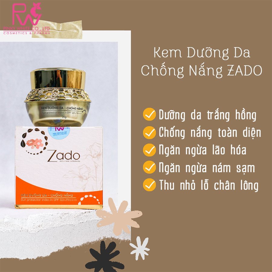 Kem Dưỡng Da Chống Nắng Zado 20g - Dưỡng trắng, chống nắng SPF50+/PA++++ ZaDo chính hãng