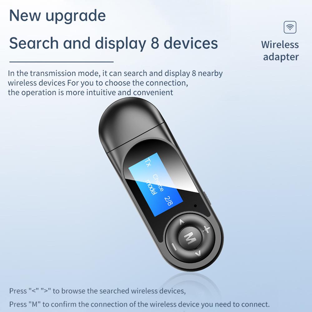 Bộ điều hợp âm thanh AUX 3.5mm với Mic Bluetooth 5.0 không dây Màn hình LCD T13