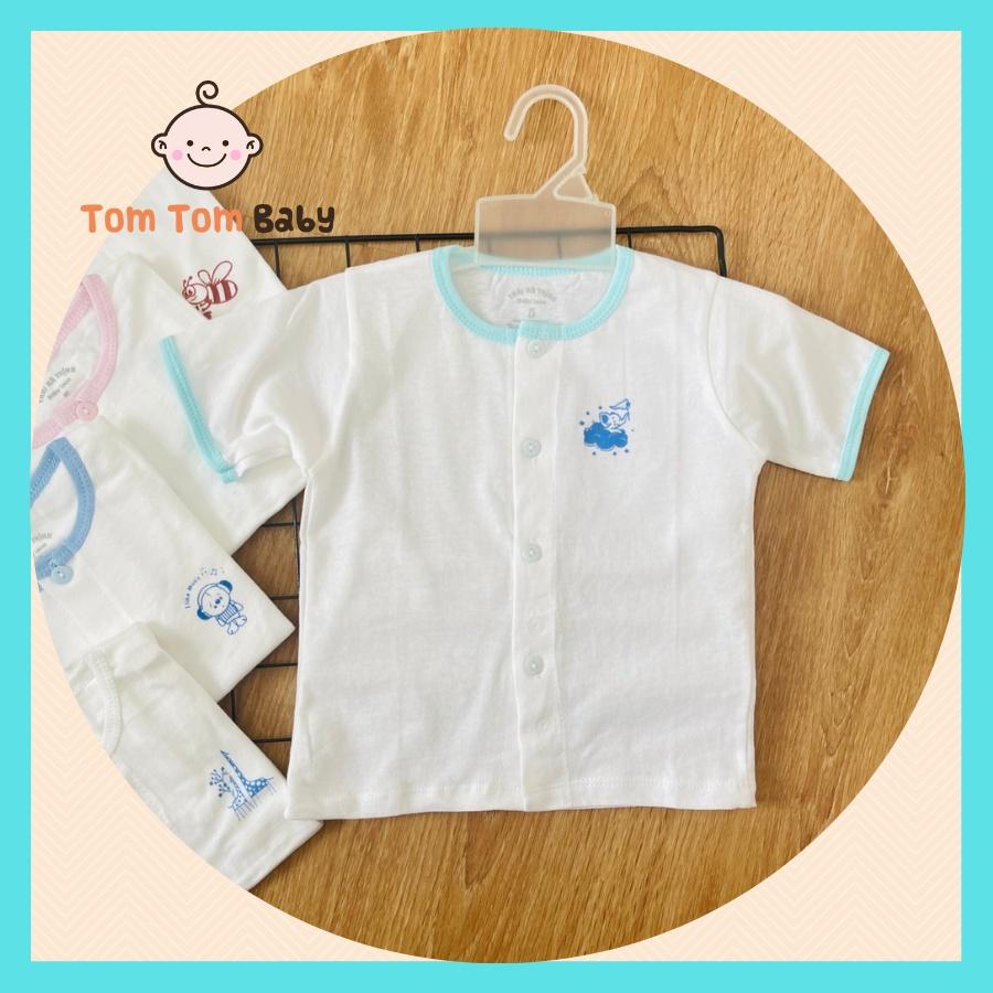 Áo Sơ sinh cotton 100% Thái Hà Thịnh (1 cái) | Mẫu Tay Ngắn Trắng cài nút giữa | Size 1-5 cho bé sơ sinh - 11kg