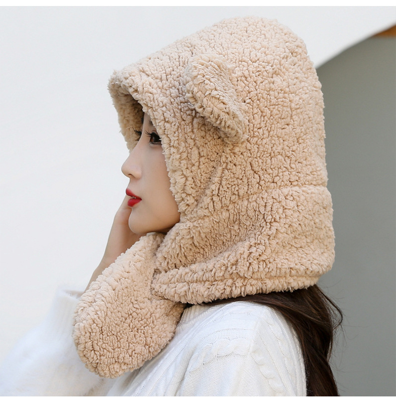 Nón trùm đầu hình tai gấu dễ thương bằng vải bông mềm giữ ấm chống gió thời trang unisex