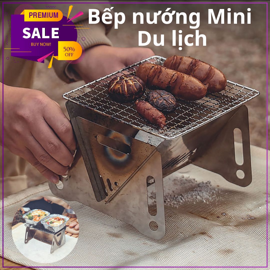 Bếp Nướng Mini Bằng Thép Không Gỉ Có Thẻ Gấp Gọn Tiện Dụng Khi Đi Cắm Trại, Du Lịch