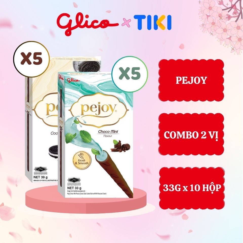 Bánh que nhân kem mix 2 vị cookie & cream socola bạc hà GLICO Pejoy