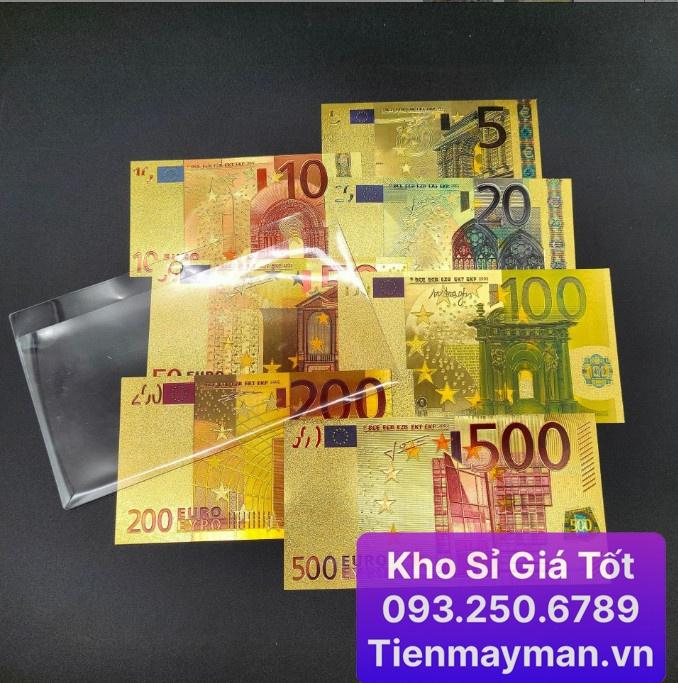 [CÒN HÀNG] Đủ bộ 7 tờ Euro Plastic mạ vàng kỷ niệm may mắn 5-500 , quà lưu niệm phong thủy, tặng kèm bao lì xì